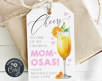 Mimosa Mother's Day Gift Tag Template, Printable Cheers To My Favorite Mom-osa Favor Tag, Editable Fun Gift Tag For Mom, Digital Download