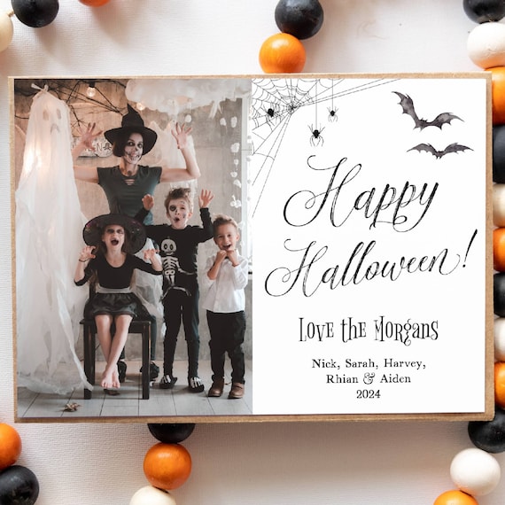 Minimalist Halloween Photo Card Template, Printable Spooky Holiday Card, Editable Spiders Family Halloween Greeting Card, Digital Download