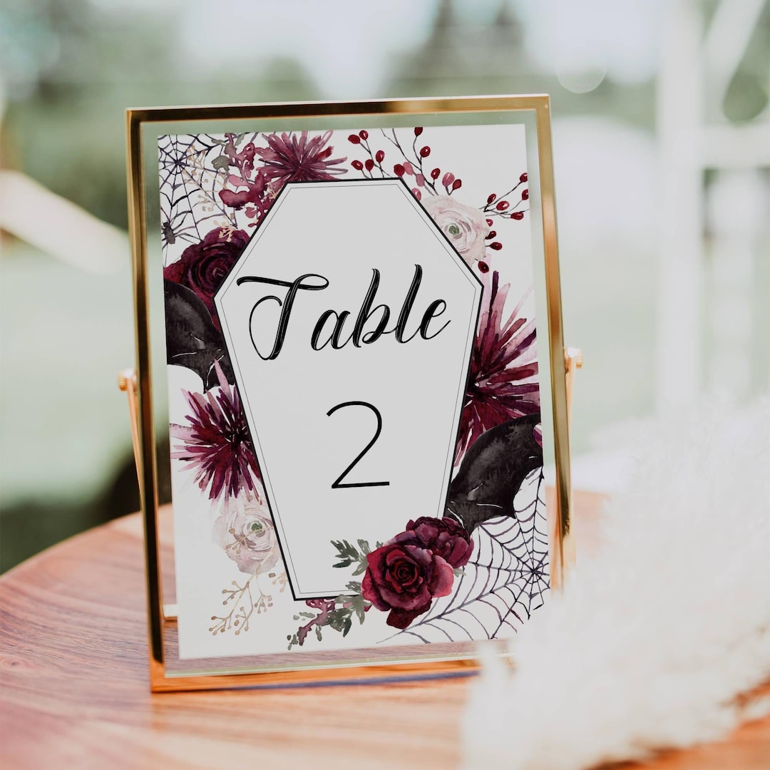 Halloween Gothic Floral Table Number Template, Printable Coffin Bats ...