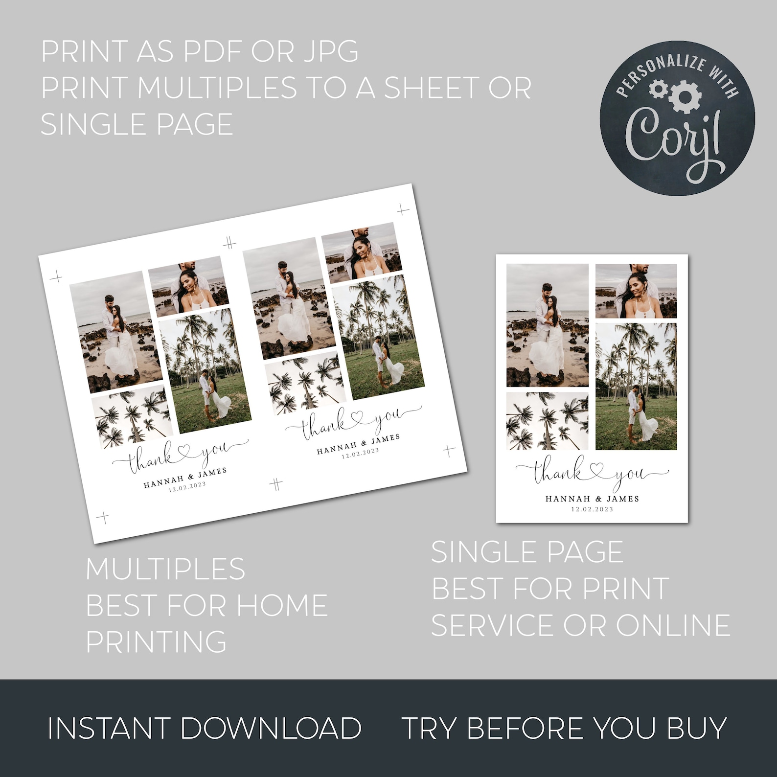 Editable Photo Thank You Card Template Printable Modern - Etsy