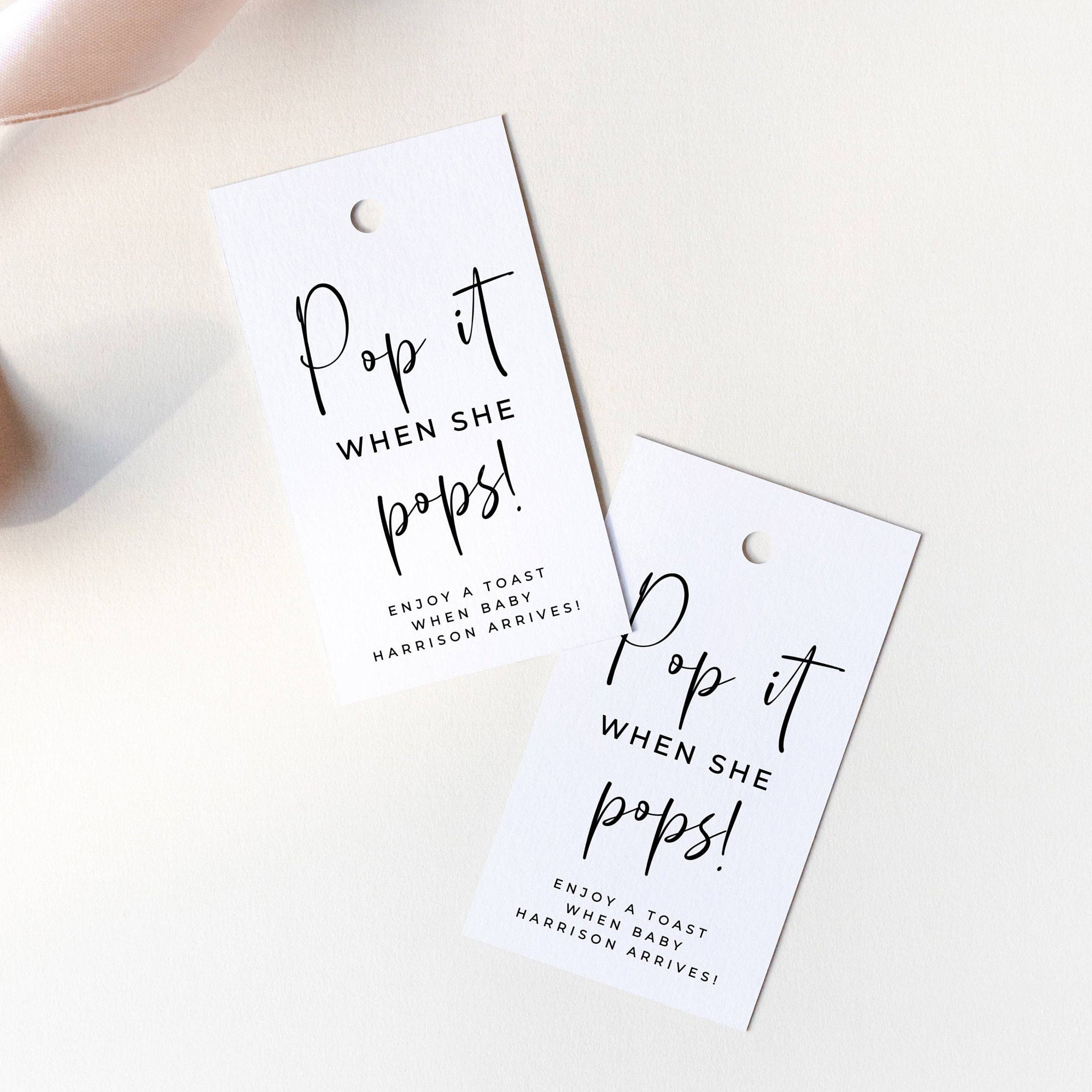 Pop It When She Pops Tag Template Printable Modern Baby - Etsy Canada