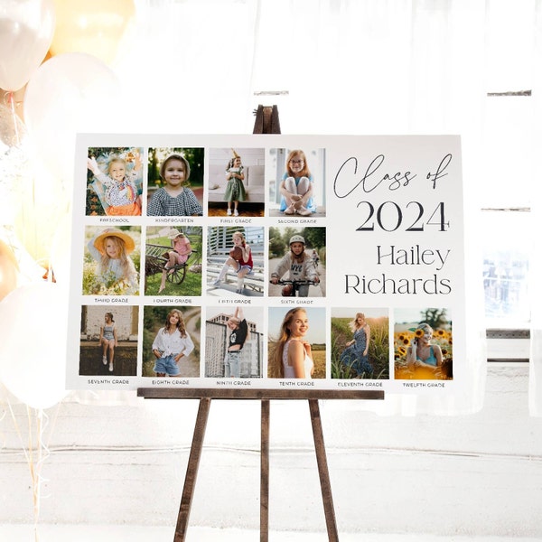 Graduation Photo Poster Template, Printable Class Of 2024 Graduate Collage, Editable School Pictures Through The Years, Instant Download