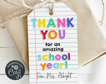 Thank You For A Great School Year Tag Template, Printable Teacher Staff Student Gift Tags, Editable End Of Year Favor Tag, Instant Download