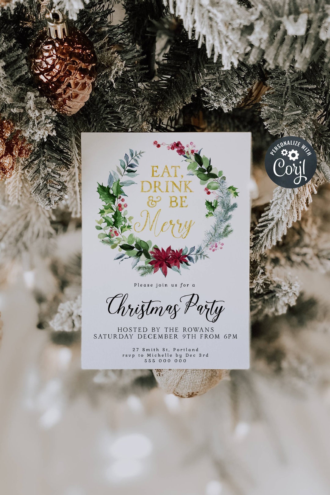 Plantilla de invitación a comer, beber y ser feliz Navidad, invitación ...