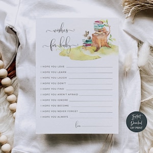 Deseos de libros de cuentos para tarjetas de bebé, juego de baby shower temático de libro imprimible, querido bebé, tarjetas de deseos de bebé, recuerdo de ducha, descarga instantánea, #BT