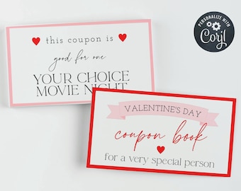 Editable Valentine's Day Coupon Template, Printable Love Partner Coupon Book Gift, Personalised Love Voucher Coupons, Digital Download