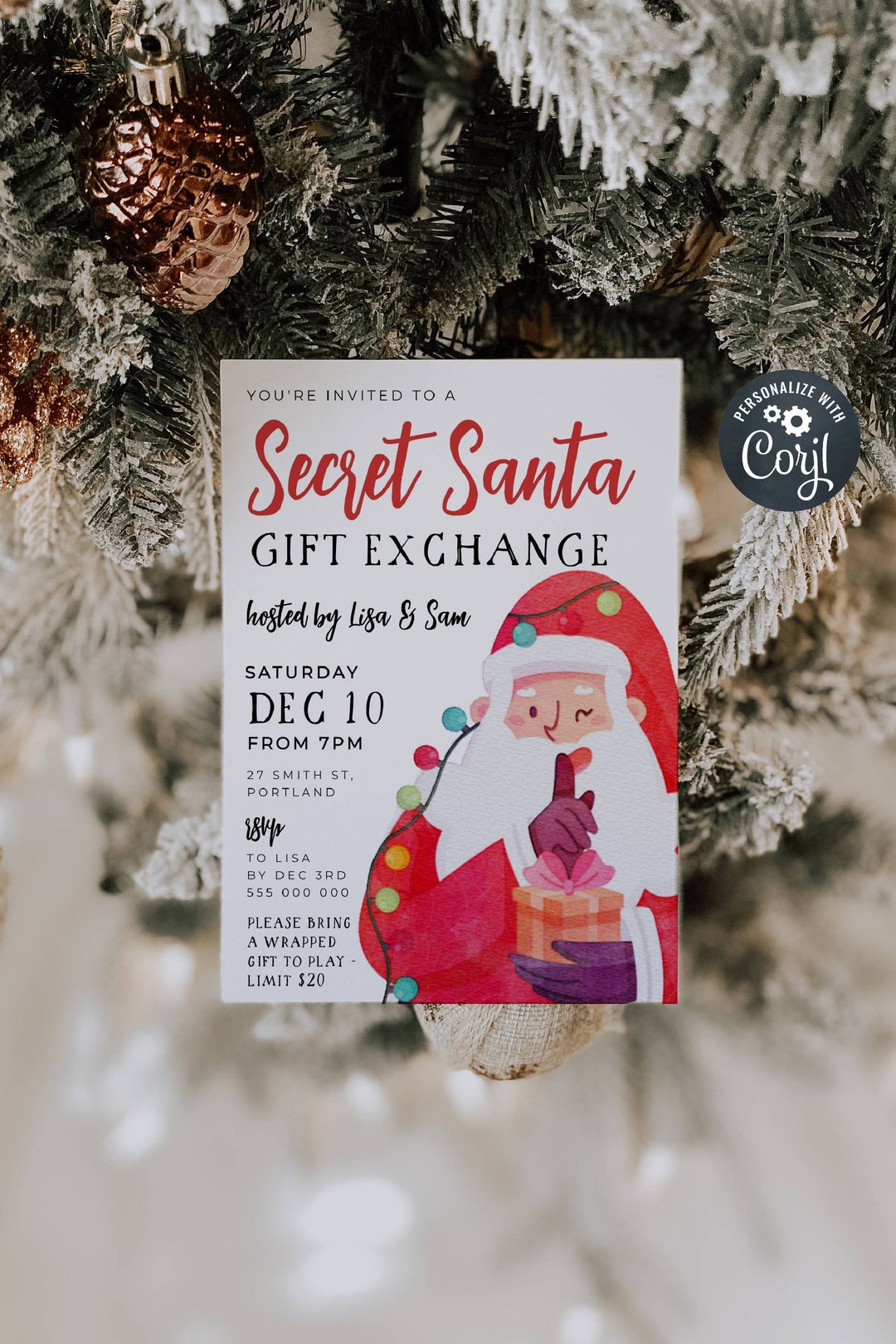 Christmas Secret Santa Invitation Template, Printable Gift Exchange Christmas Secret Santa Invitation Template, Printable Gift Exchange