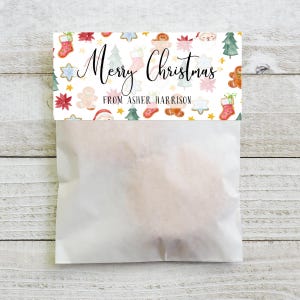Frohe Weihnachten Bag Topper Vorlage, druckbare süße Urlaub Lebkuchen Cookie Toppers, bearbeitbare Schulklasse Geschenkanhänger, sofort Download