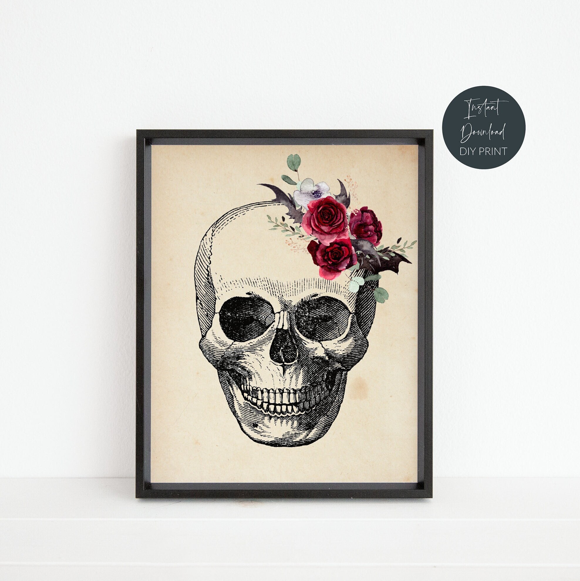 Halloween Floral Skull Printable Wall Art Spooky Halloween -  Israel