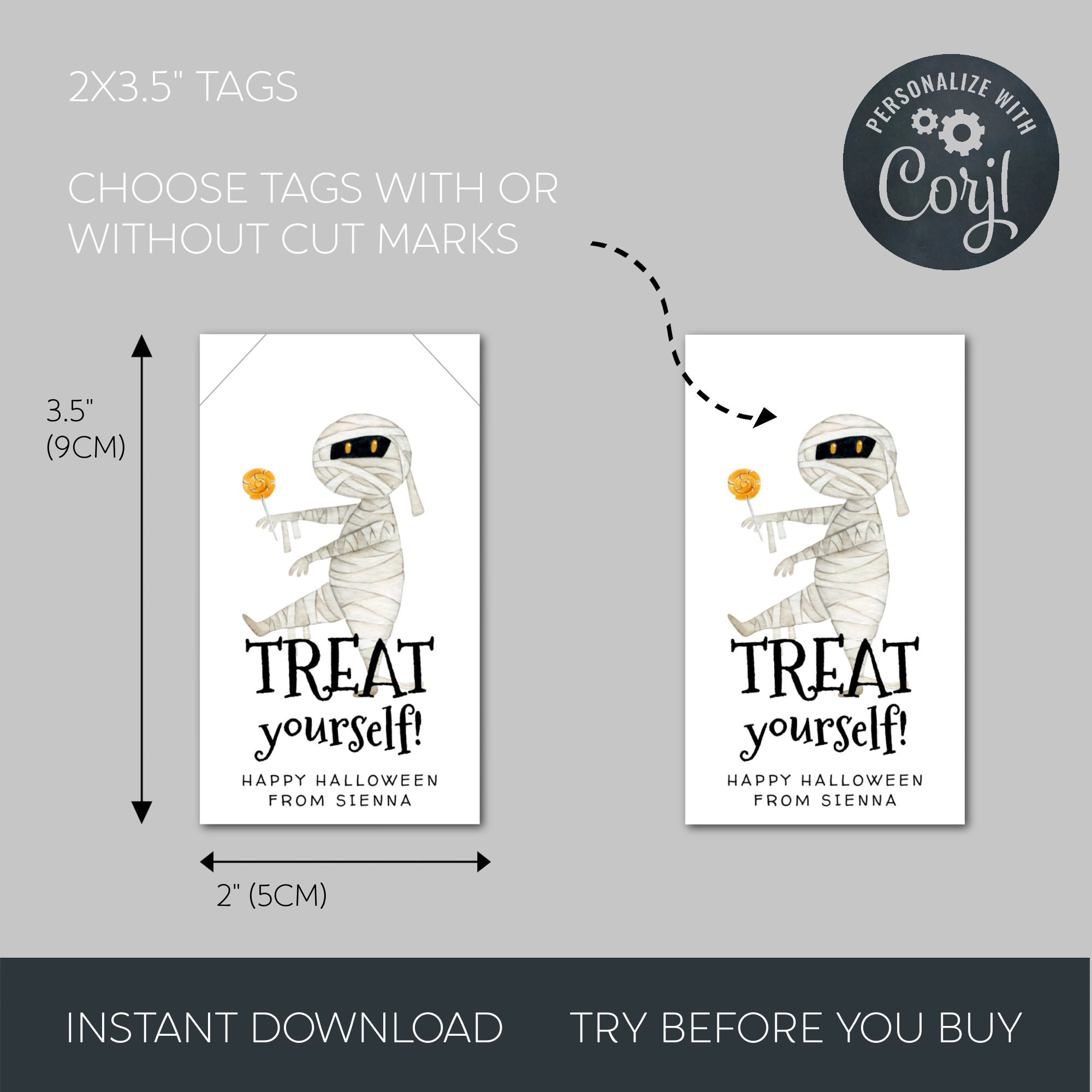 Editable Halloween Favor Tag Template, Printable Treat Yourself Gift ...