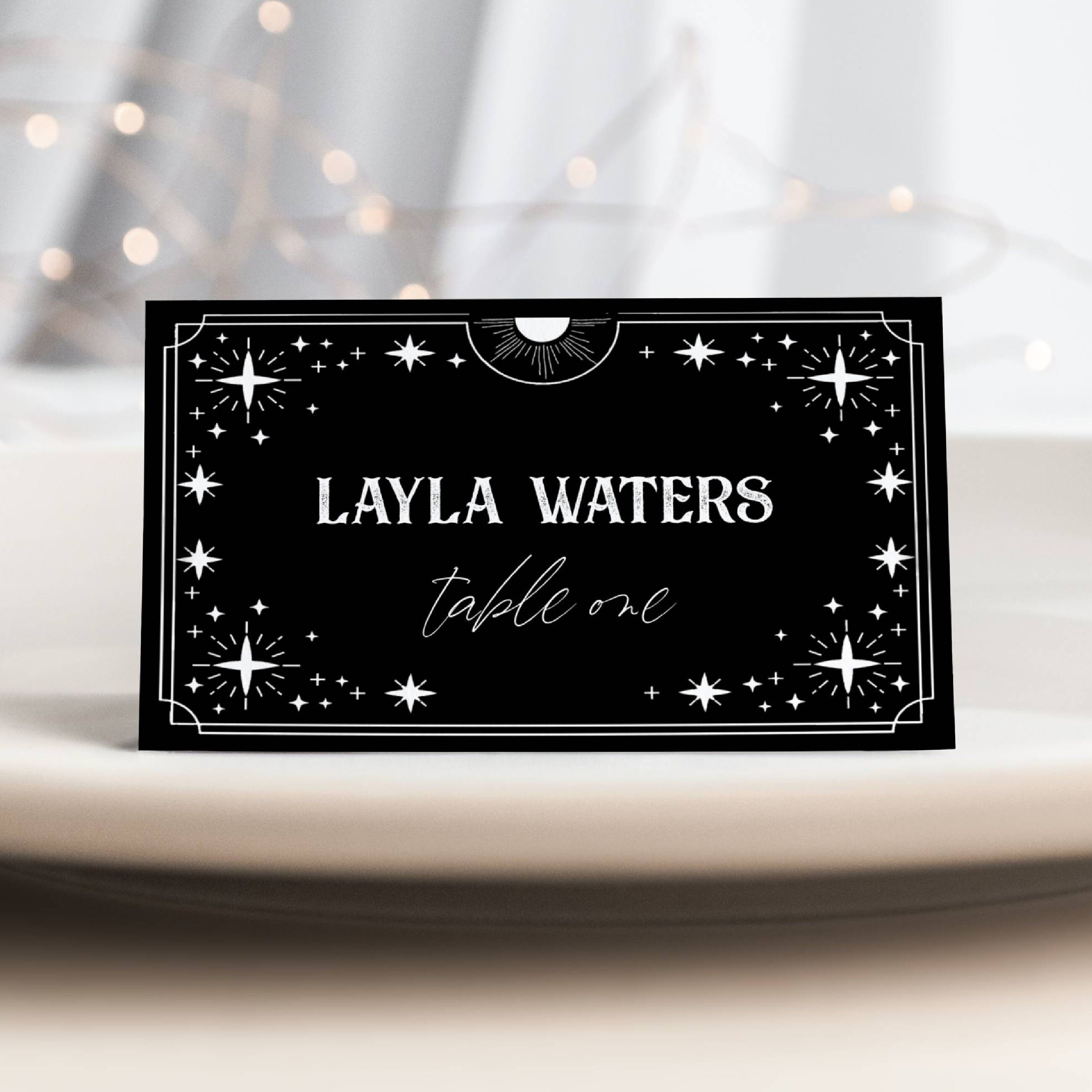 Tarot Card Wedding Place Card Template, Printable Gothic Halloween Name Card Decor, Editable Celestial Seating Cards, Instant Download, #H9