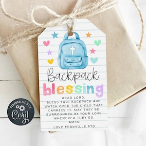 Backpack Blessing Gift Tag Template, Printable Back To School Religious Prayer Tag, Editable First Day Sunday School Tag, Instant Download