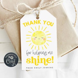 Sun Teacher Appreciation Gift Tag-sjabloon, afdrukbare bedankje voor het helpen van mij Shine Favor Tag, bewerkbare Sunshine Tag, digitale download