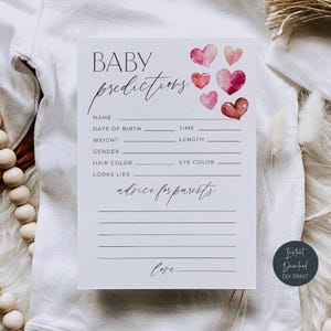 Little Sweetheart Babypartyvorhersage & Ratgeberkarten, druckbare Ratschläge für werdende Eltern, Duschspielaktivität, Sofortdownload, #V3