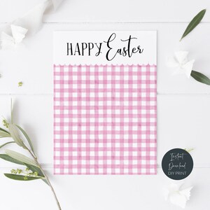 Printable Pink Gingham Mini Cookie Card, Blush Pastel Check Happy Easter Cookie Card, Simple Plaid Cookie Backer Tag, Instant Download