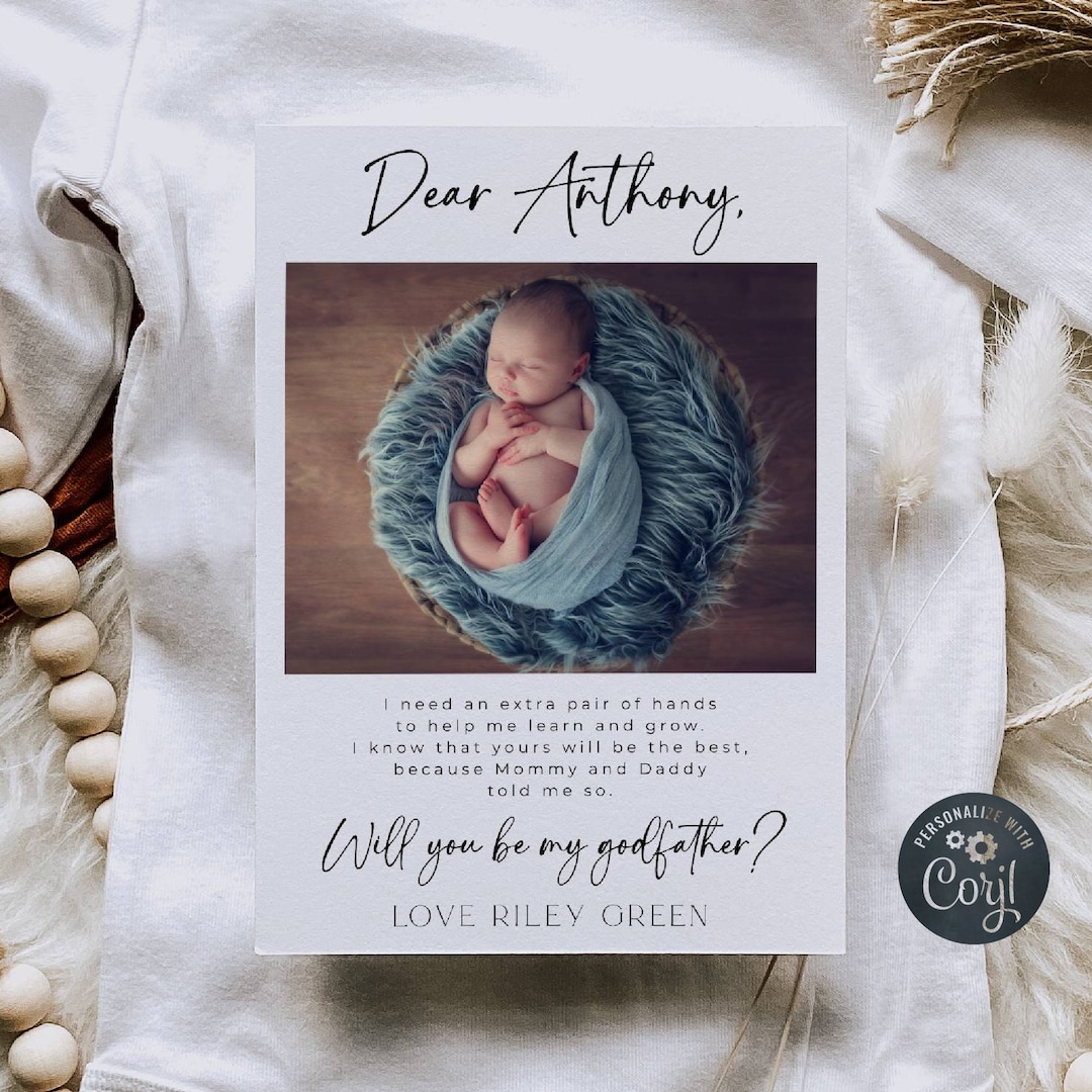 Will You Be My Godfather Proposal Card Template, Printable Photo