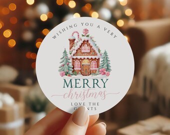Round Gingerbread House Christmas Sticker Template, Printable Sweet Christmas Favor Tag, Editable Baking Gift Tags, Digital Download, #C0
