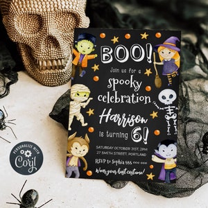 Halloween Birthday Invitation Template, Printable Kids Costume Party Invite, Editable Spooky Celebration Monsters Invite, Instant Download