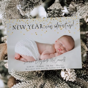 Modèle de faire-part de naissance pour le nouvel an, carte photo imprimable moderne pour bébé nouveau-né, carte modifiable pour le nouvel an nouvel an, téléchargement immédiat