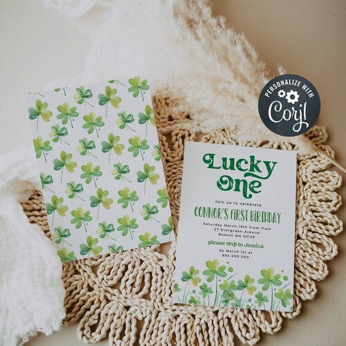 EDITABLE Lucky One Birthday Invitation Template. St - Etsy
