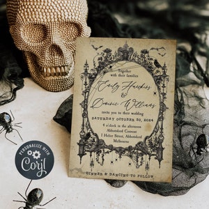 Halloween Gothic Frame Wedding Invitation Template, Printable Vintage Wedding Invite, Editable Spooky Haunted Invite, Instant Download, #H8