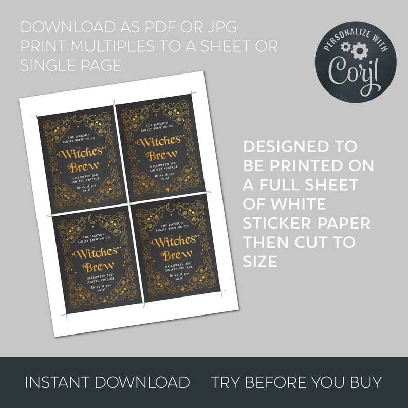 Witches' Brew Wine Bottle Label Template Printable - Etsy