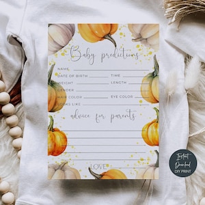 Little Pumpkin Baby Shower Predictions & Advice Cards, druckbare Herbstempfehlungen für Eltern, Herbstduschenspielaktivität, sofortiger Download #LPS