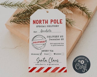Printable North Pole Special Delivery Tag Template, Editable Santa Gift Tags, Personalized Christmas Tags, From Santa Tags, Instant Download