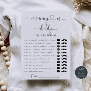 Mama oder Papa-Baby-Dusche-Spiel zum Ausdrucken, Er sagte, sie sagte Spielkarten, Baby-Dusche-Aktivität, Minimale Herzen Dusche, Sofort Download, #hf