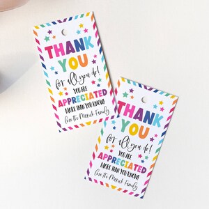 Thank You Gift Tag Template, Printable Appreciation Favor Tags ...