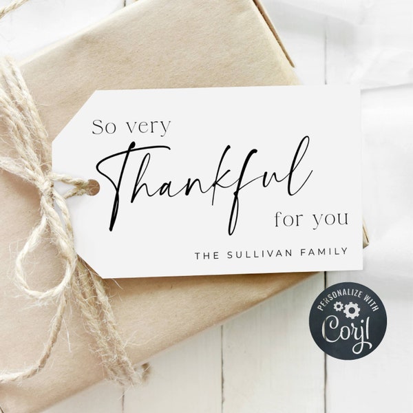 Minimalist Thanksgiving Gift Tag Template, Printable Modern Thankful For You Favor Tag, Editable Simple Appreciation Tags, Instant Download