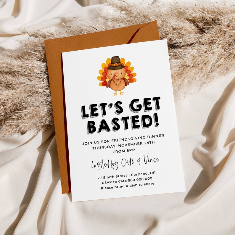 Let's Get Basted Friendsgiving Invitation Template, Printable Turkey Thanksgiving Dinner Invite, Editable Potluck Invite, Instant Download image 6