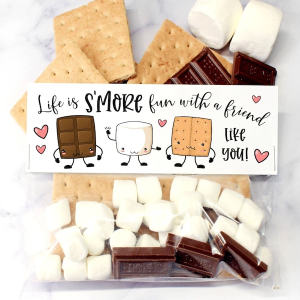 S'mores Valentine's Day Treat Bag Toppers, Printable Valentine Tags, S'more Fun Friends Topper, School Classroom Tag, Instant Download PDF