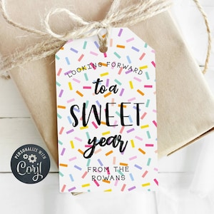 Sweet Year Gift Tag Template, Printable Rainbow Sprinkles Back to School Favor Tag, Editable Teacher Classroom School Tag Instant Download