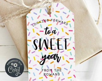 Sweet Year Gift Tag Template, Printable Rainbow Sprinkles Back to School Favor Tag, Editable Teacher Classroom School Tag Instant Download