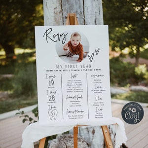 Modèle de carte d'étape de la première année de bébé, signe d'étape importante photo modifiable du 1er anniversaire, affiche d'étape importante, téléchargement immédiat, #B3
