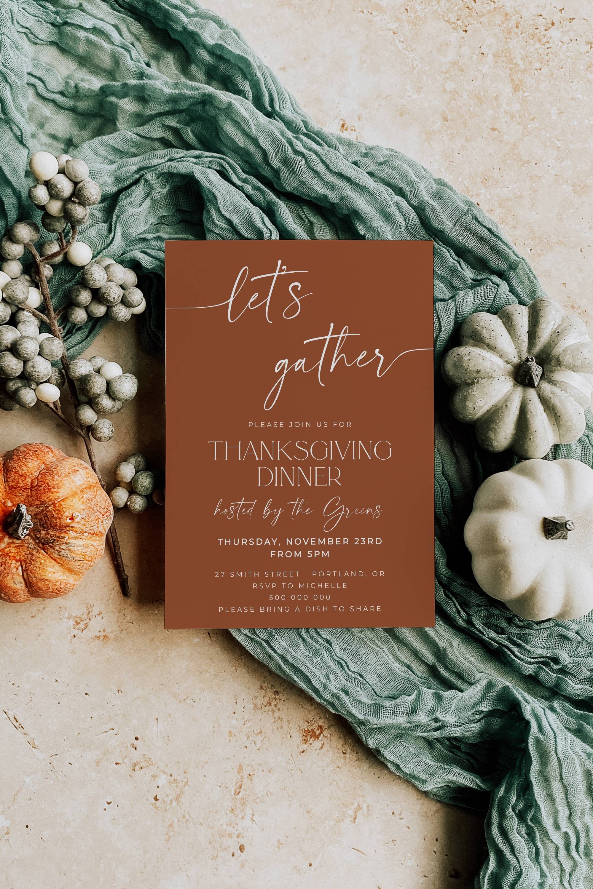 T1 Invite Terracotta Thanksgiving Invitation Template, Printable Modern ...
