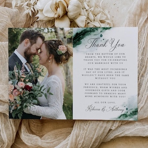 Smaragd Grün Aquarell Foto Danke-Karte, druckbare Hochzeit Dankeschön, bearbeitbare moderne Dankeschön Note, Sofort-Download #EGW