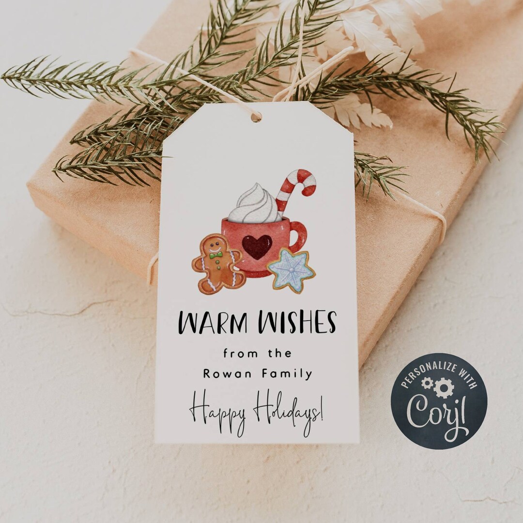 Warm Wishes Christmas Gift Tag Template, Printable Holiday Favor Tag ...