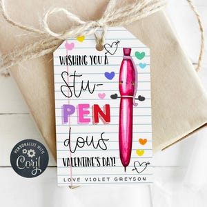 Modelo de etiqueta de presente de Dia dos Namorados estupendo, etiqueta de lembrança de Dia dos Namorados para impressão com caneta, etiqueta fofa de aluno de classe escolar editável, download instantâneo