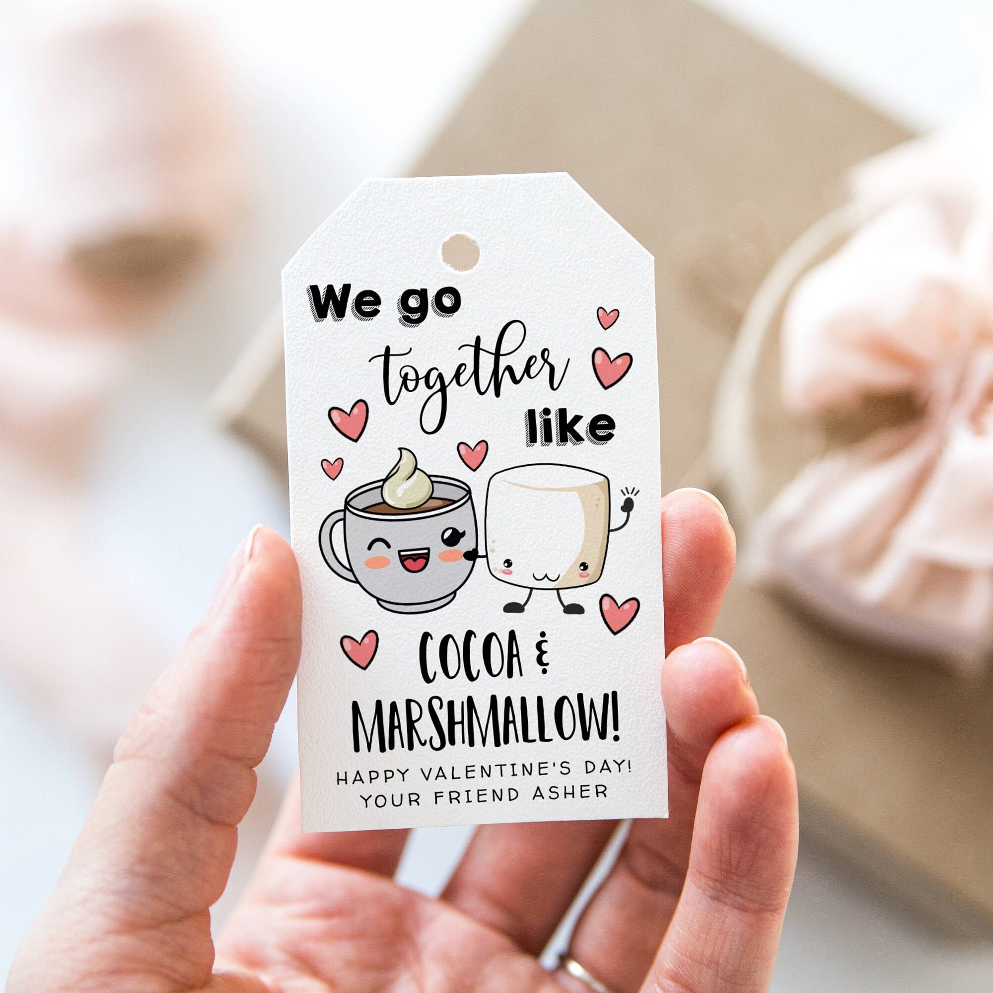 Modèle d'étiquette cadeau Saint-Valentin cacao & guimauve, imprimable, nous  allons ensemble comme des faveurs, étiquette modifiable de la  Saint-Valentin classe, téléchargement immédiat -  France