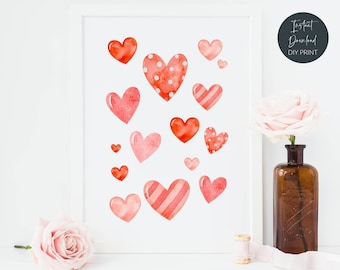 Hearts Valentine's Day Printable Wall Art, Simple Heart Digital Art, Valentine's Day School Decor, Minimal Love Heart Art, Instant Download