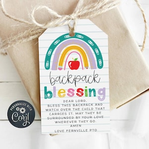 Backpack Blessing Gift Tag Template, Printable Back To School Religious Prayer Tag, Editable First Day Rainbow Tag, Instant Download
