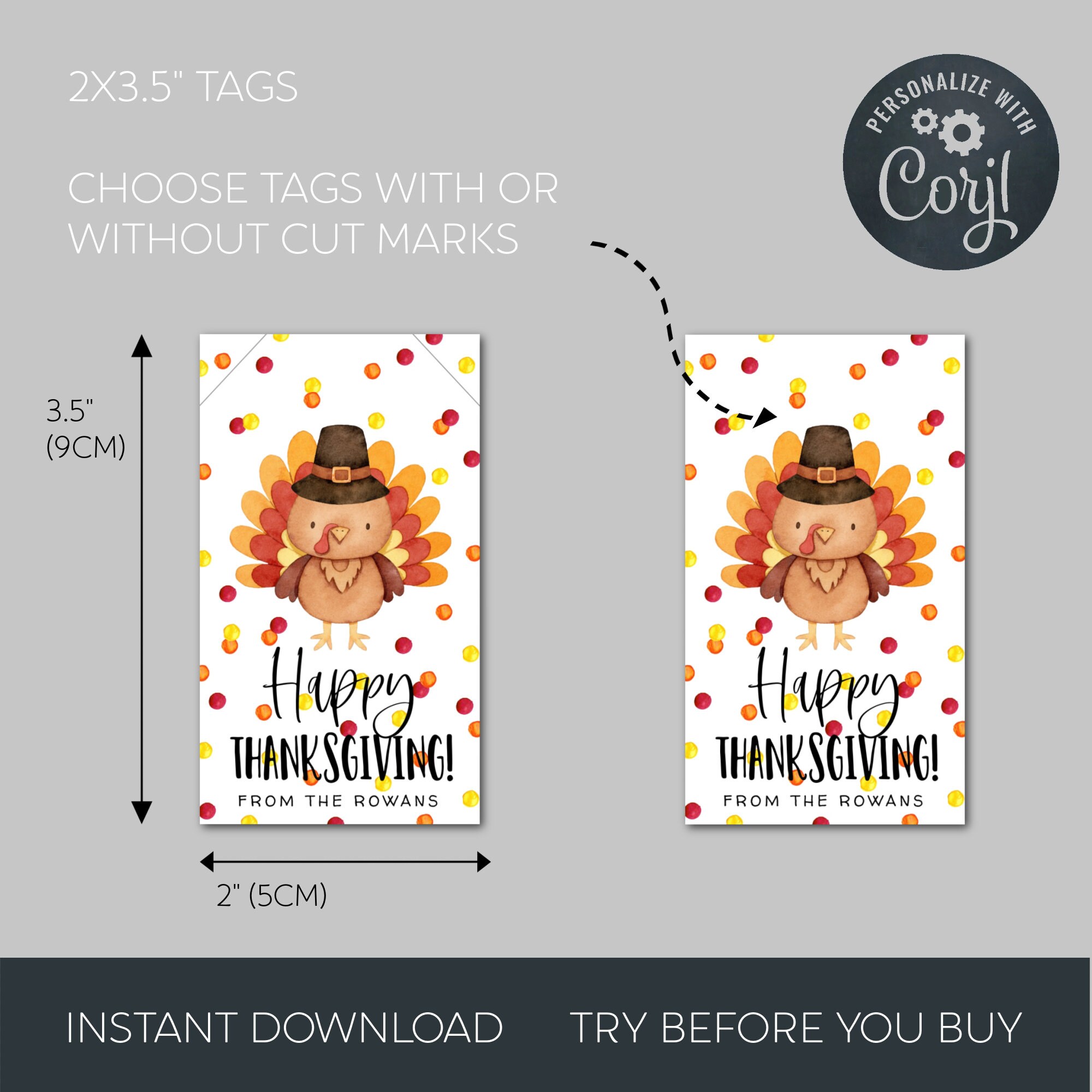 Turkey Tag Email Editable Happy Thanksgiving Gift Tag Template, Cute Turkey Favor Tag ...