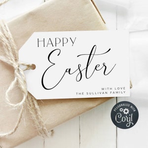 Modèle minimaliste d'étiquette de cadeau de Joyeuses Pâques, étiquettes de faveur de panier de Pâques moderne imprimable, étiquette de voisin simple modifiable de Pâques, téléchargement immédiat