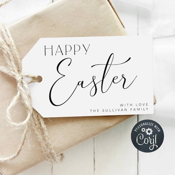 Minimalist Happy Easter Gift Tag Template, Printable Modern Easter Basket Favor Tags, Editable Simple Easter Neighbor Tag, Instant Download