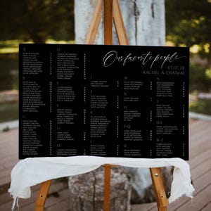 Classic Black Alphabetical Seating Chart Template, Printable Modern Elegant Table Plan, Editable Alphabetized Seating, Instant Download, #BW