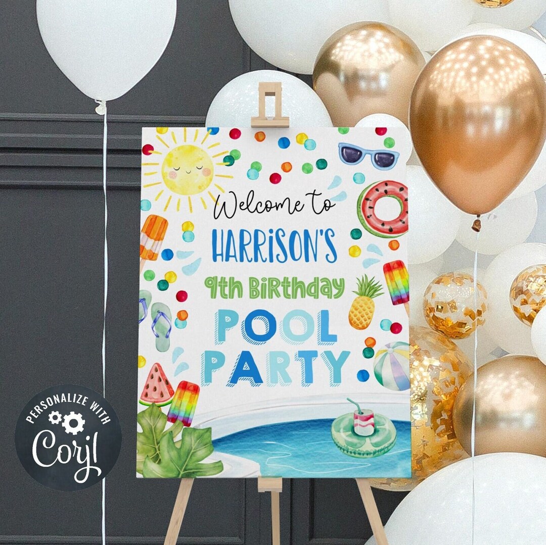 Editable Boys Pool Party Welcome Sign Template, Printable Summer