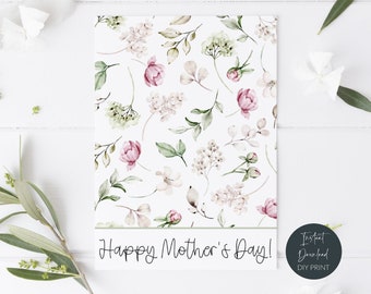 Printable Mother's Day Mini Cookie Card, Floral Peonies Cookie Card, Greenery Flowers Happy Mother's Day Cookie Backer Tag, Digital Download