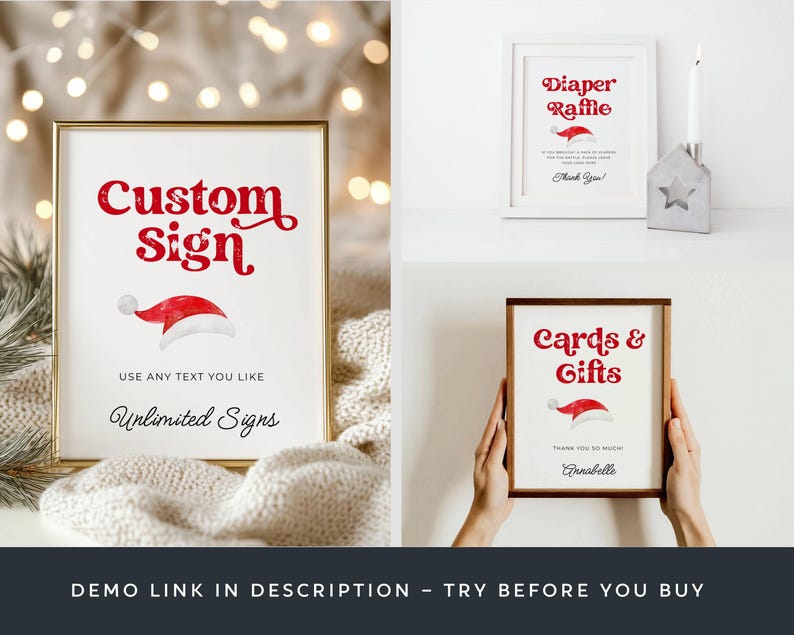 Santa Baby Shower Template Bundle, druckbares Weihnachtsduschpaket, bearbeitbares Weihnachtsmann Hut Duschset, digitaler Download, #CS Bild 6